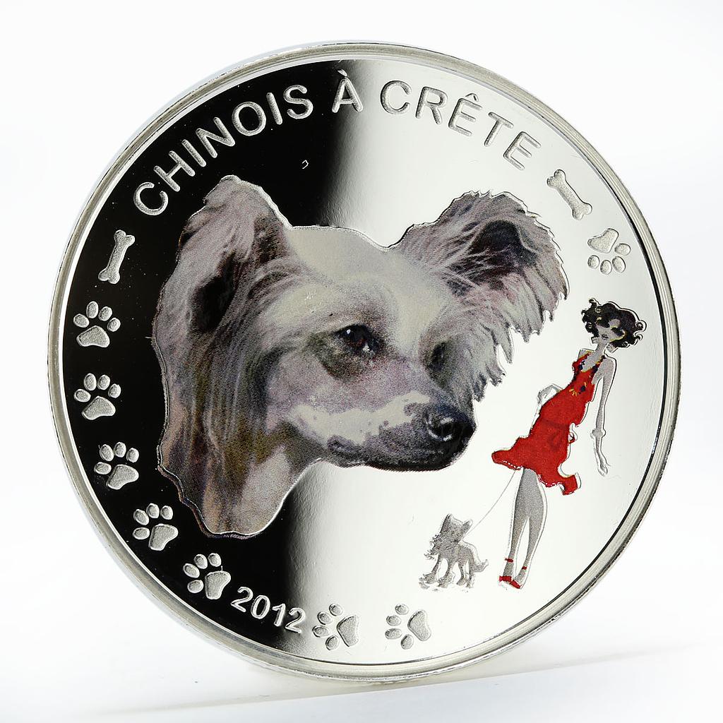 Benin 1000 francs Chinese Crested Dog colored silver coin 2012