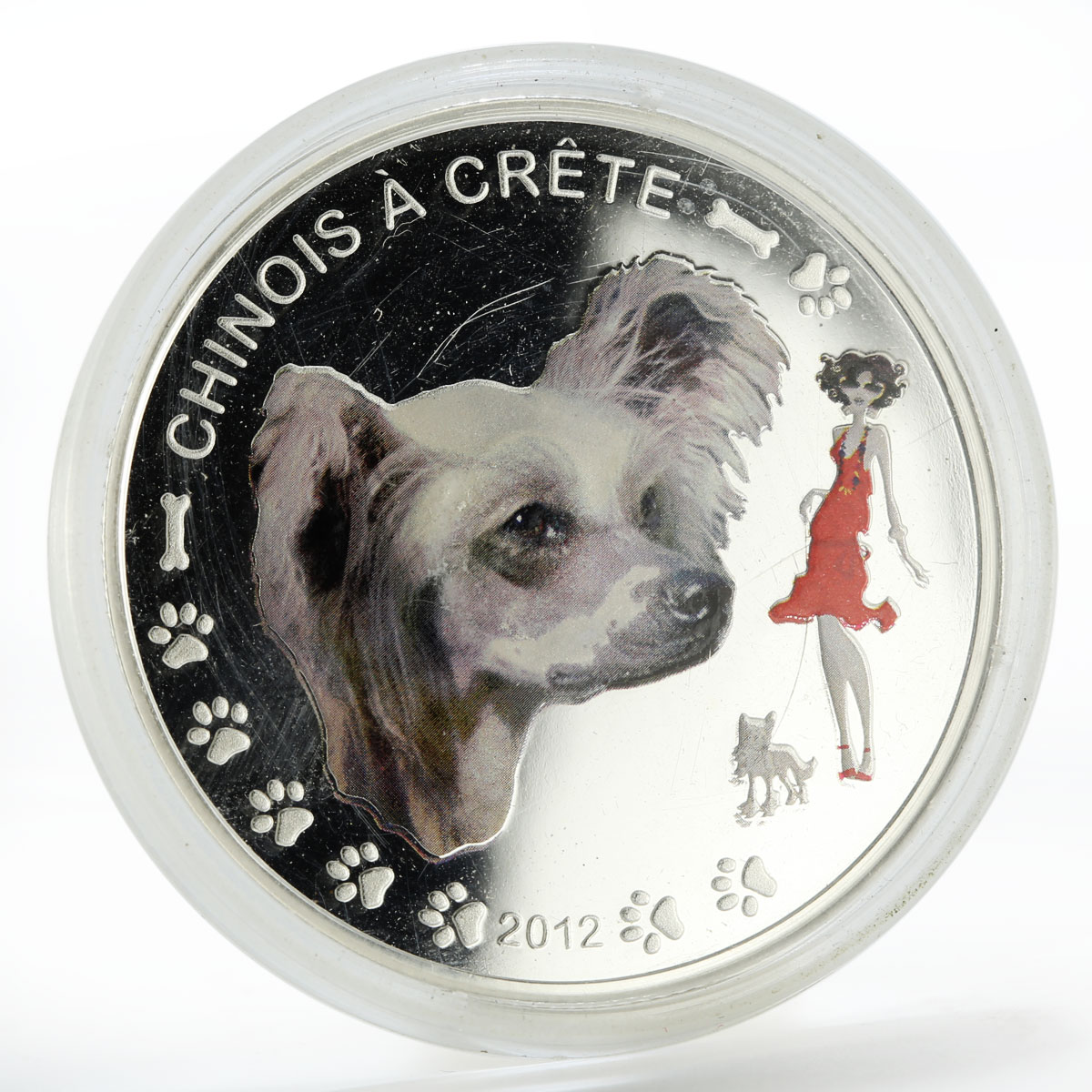 Benin 1000 francs Chinese Crested Dog colored silver coin 2012