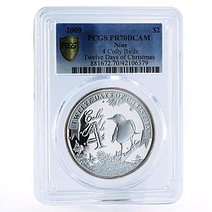 Niue 2 dollars  Twelve Days of Christmas Colly Birds PR70 PCGS silver coin 2009