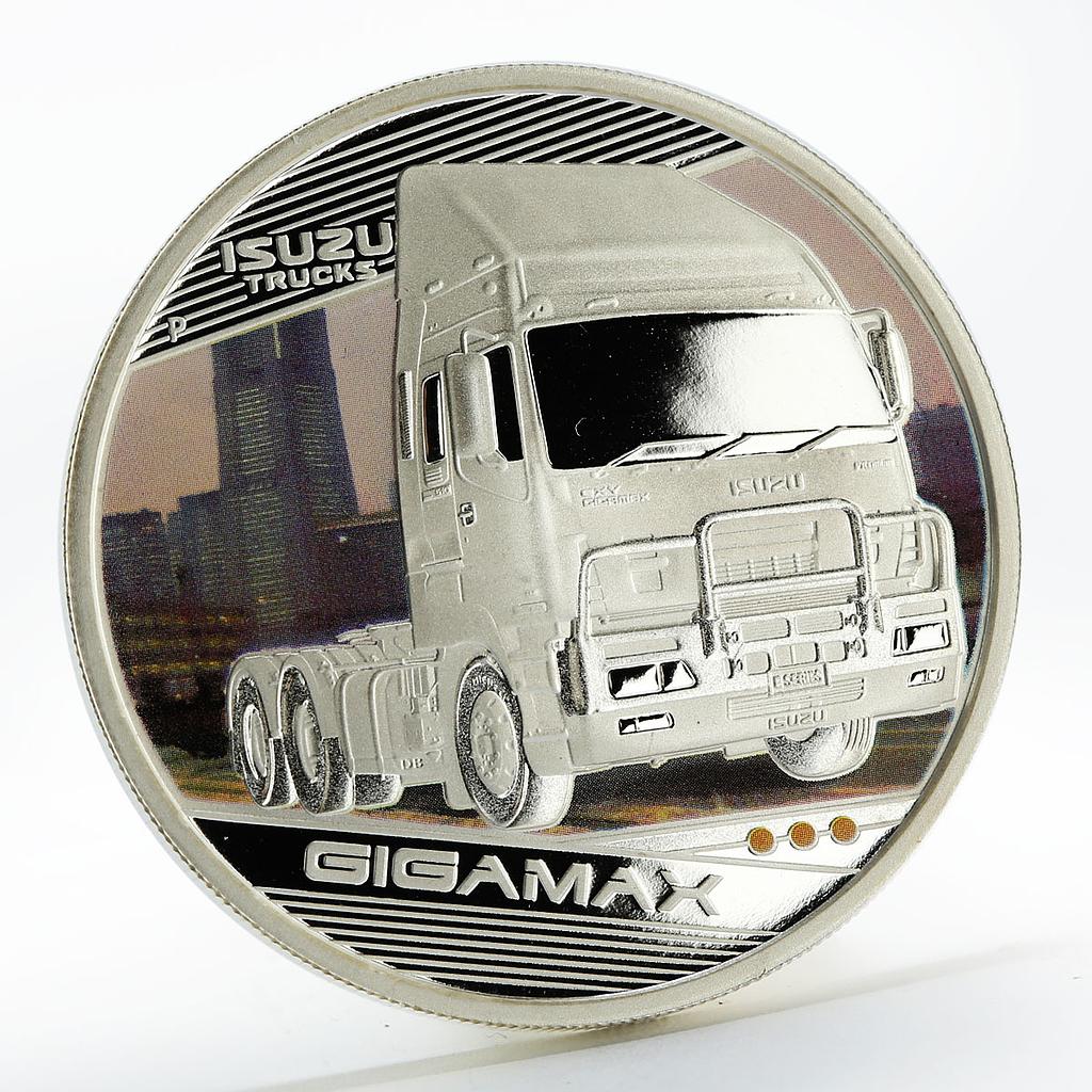 Tuvalu 1 dollar Isuzu Trucks Gigamax colored silver coin 2010