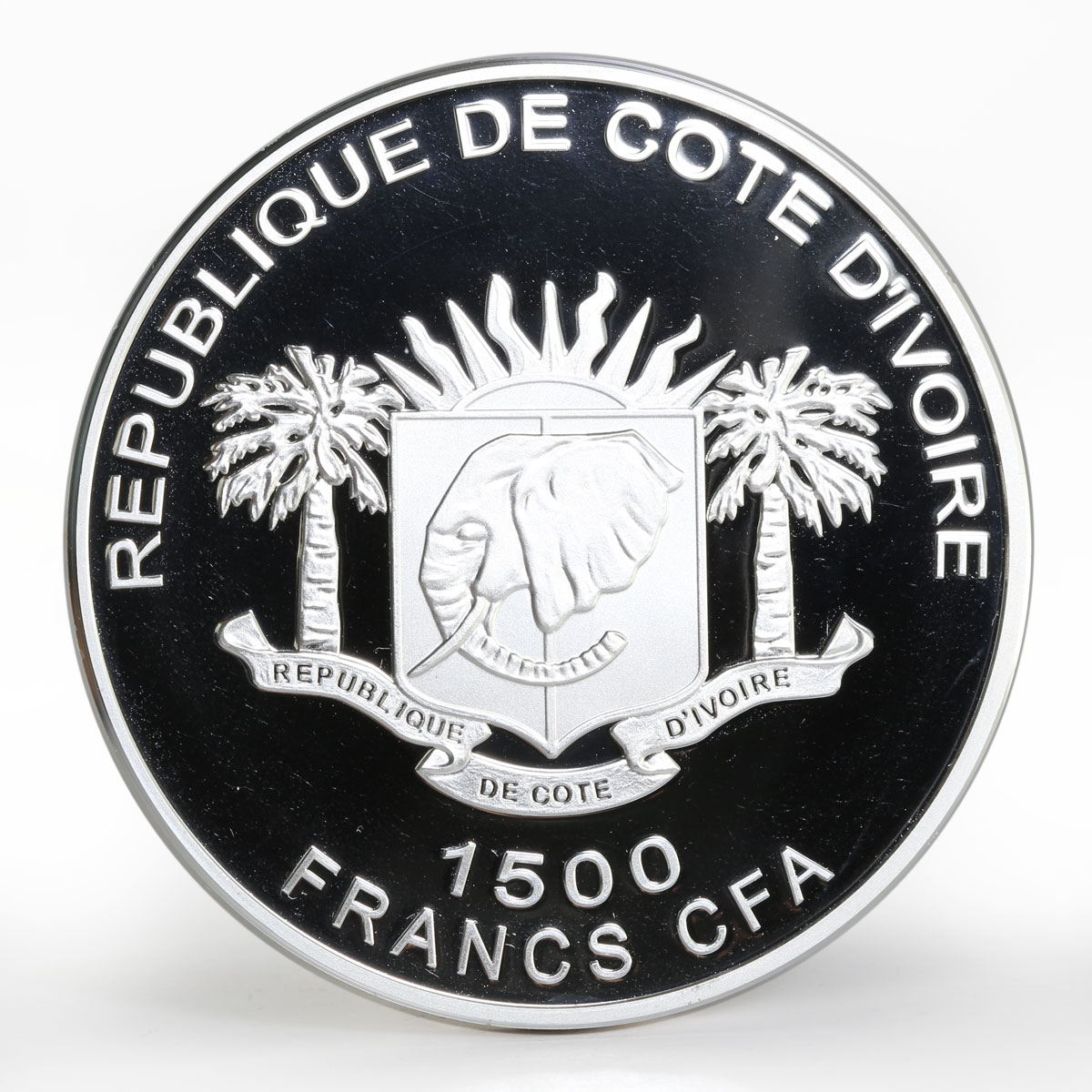 Ivory Coast 1500 francs Ancient Wonder Colossus of Rhodes proof silver coin 2010