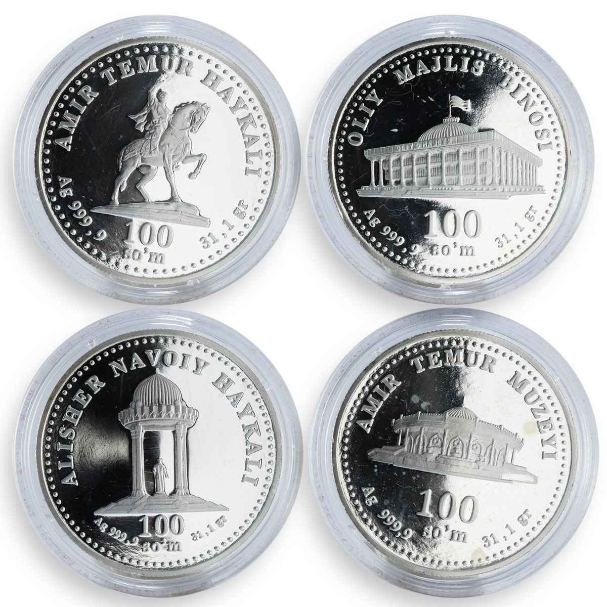 Uzbekistan set 4 coins Historical-Architectural Monuments proof silver 1998