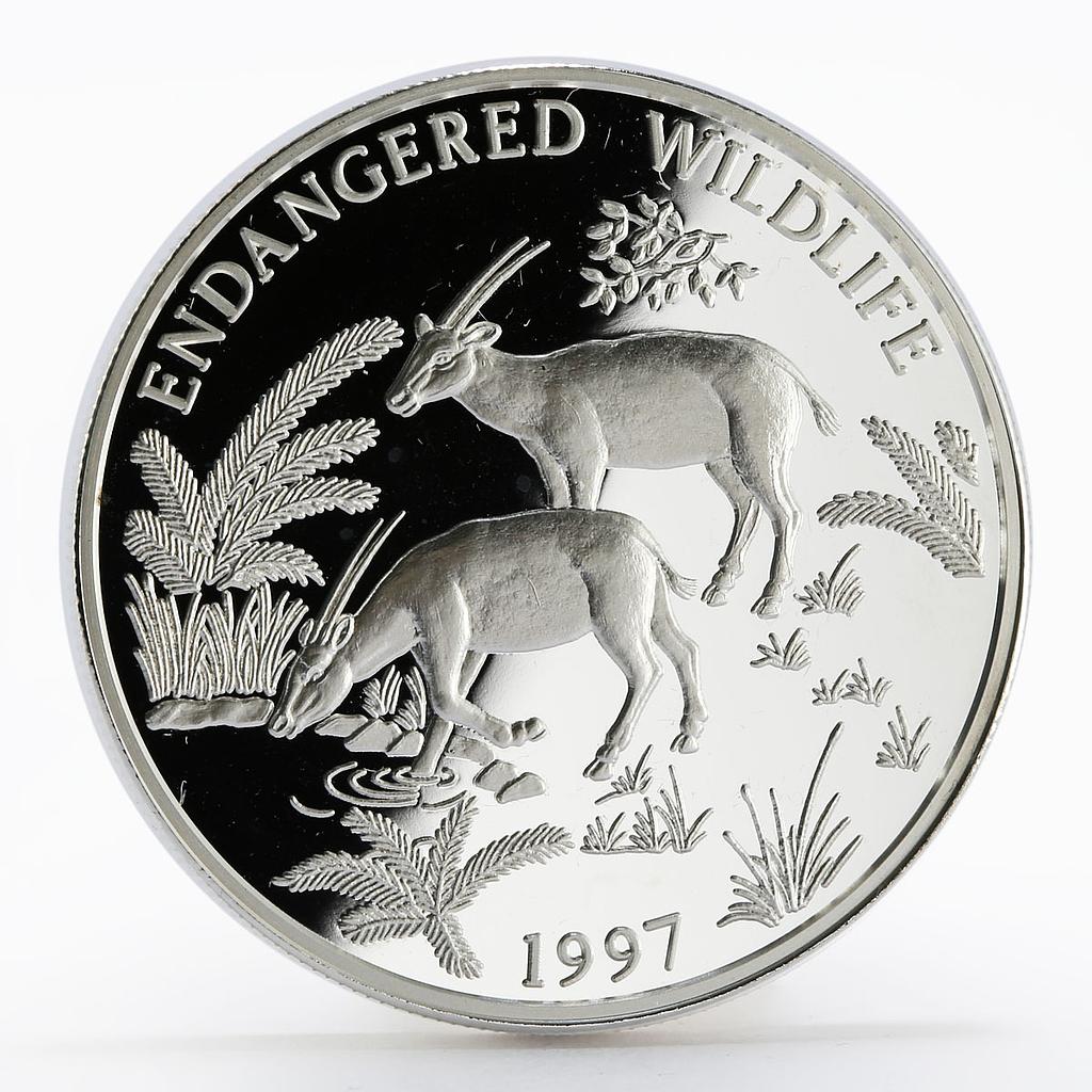 Laos 1000 kip Endangered Wildlife Long-horned Saola Animals silver coin 1997