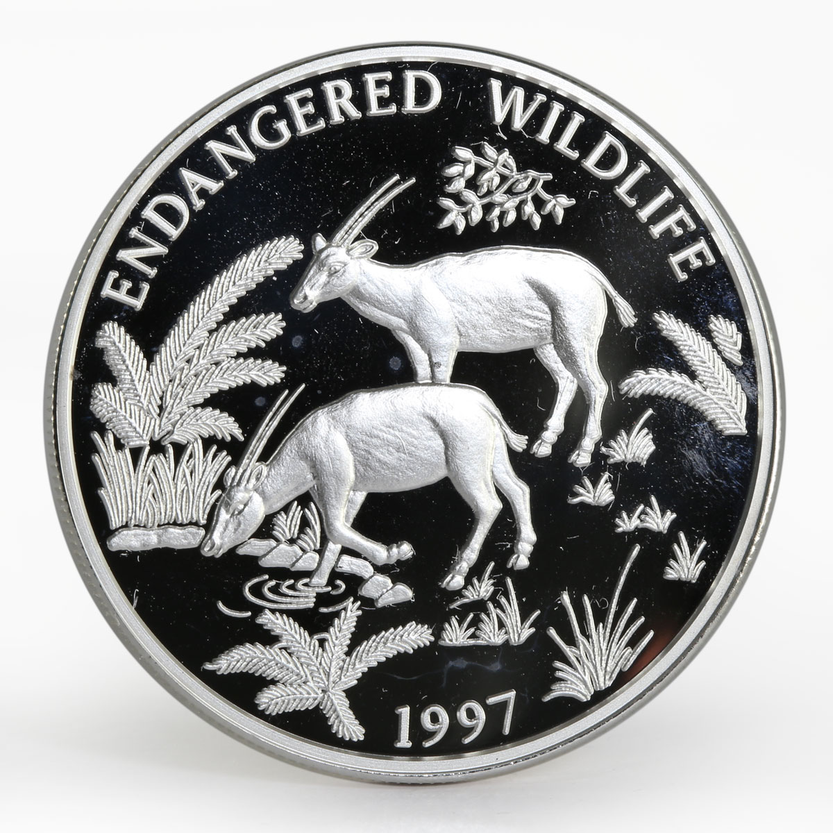 Laos 1000 kip Endangered Wildlife Long-horned saola silver proof coin 1997