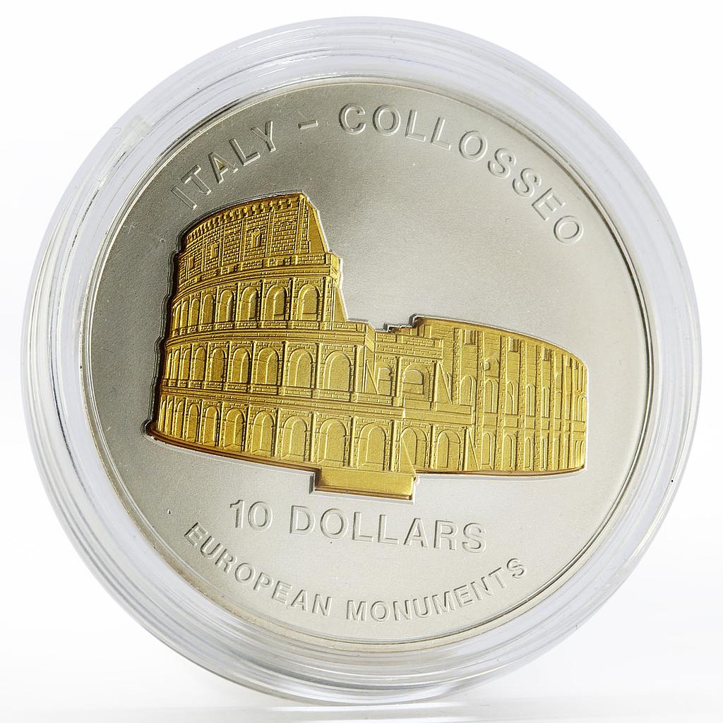 Nauru 10 dollars Italy Colosseum in Rome Architecture gilded silver coin 2004