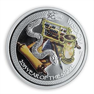Tuvalu 1 dollar Year of Snake Lunar Good Fortune Symbols Wisdom silver coin 2013