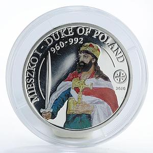 Palau 2 dollars Mieszko I Duke of Poland silver coin 2010