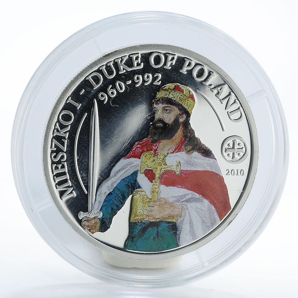 Palau 2 dollars Mieszko I Duke of Poland silver coin 2010
