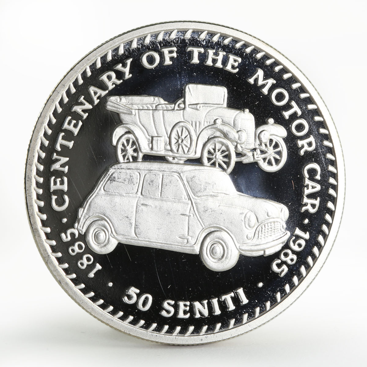 Tonga 50 seniti Cowley and Morris cars proof copper-nickel coin 1985