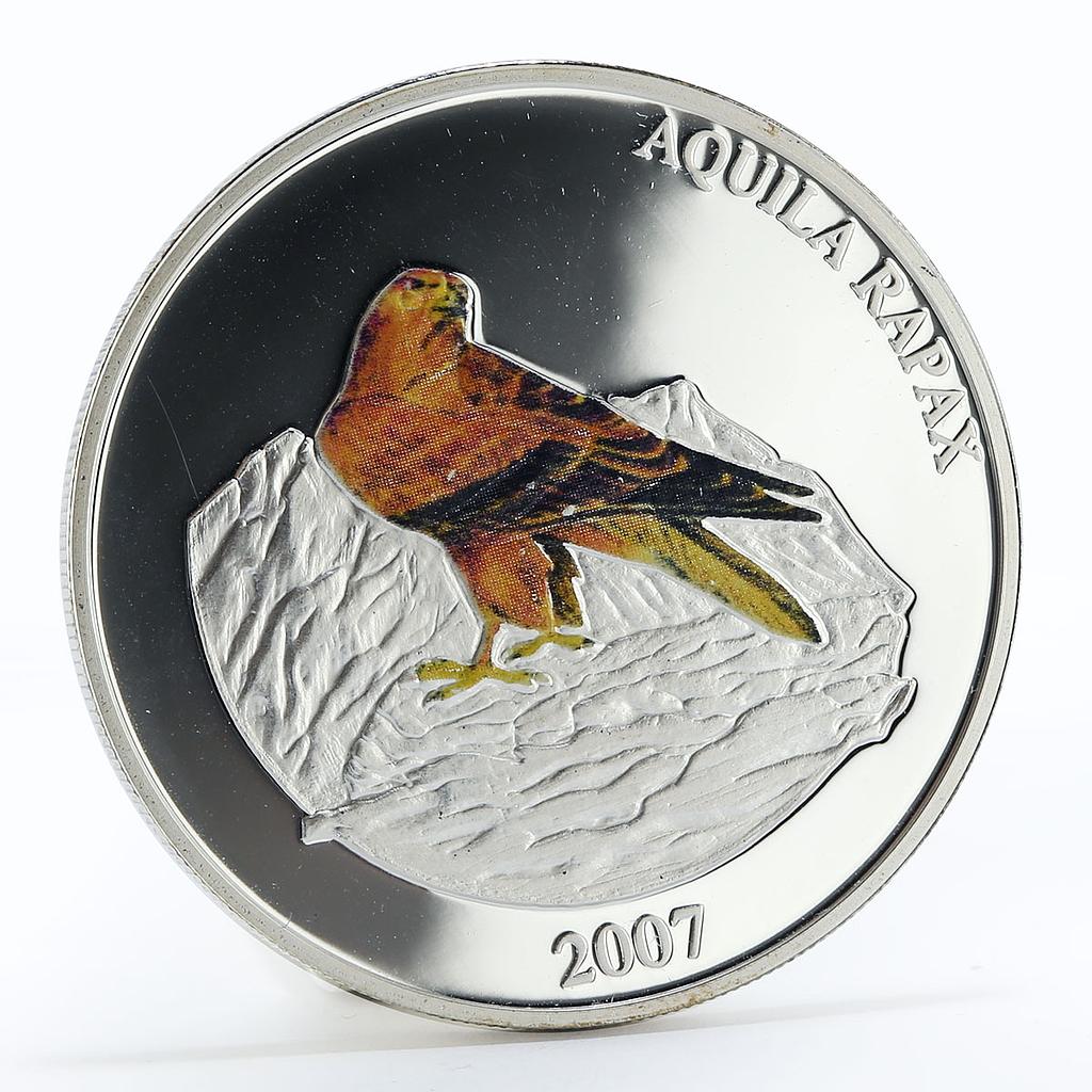 Mongolia 500 togrog Tawny Eagle Bird colored silver coin 2007