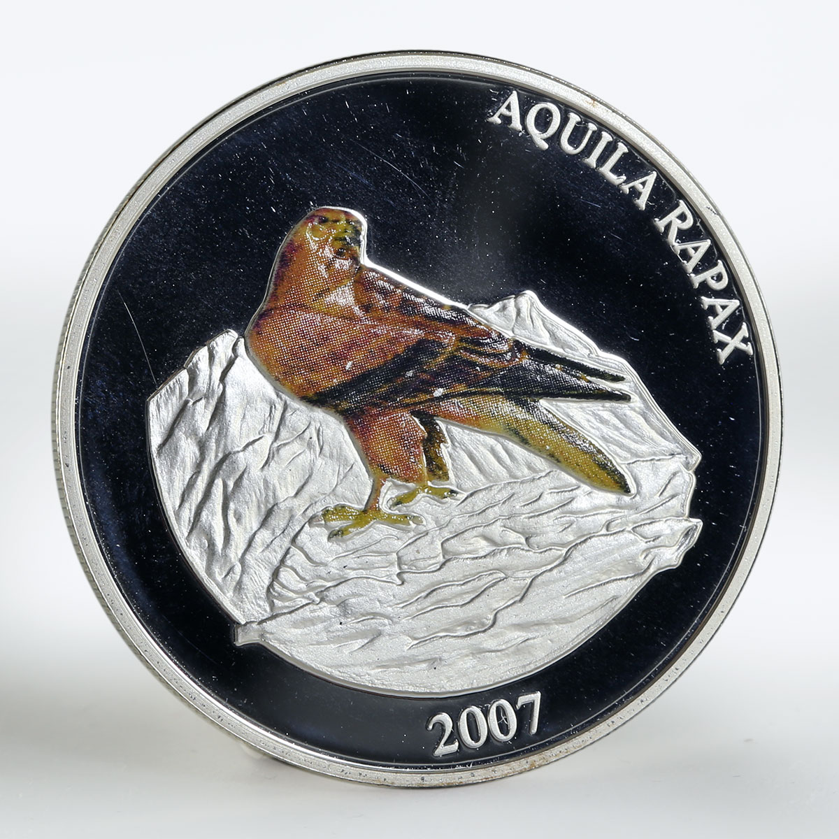 Mongolia 500 togrog Tawny Eagle bird colored silver coin 2007