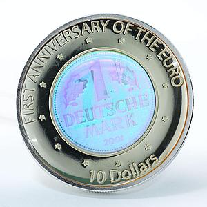 Nauru 10 dollars 1st Anniversary of the Euro German Mark silver coin 2003