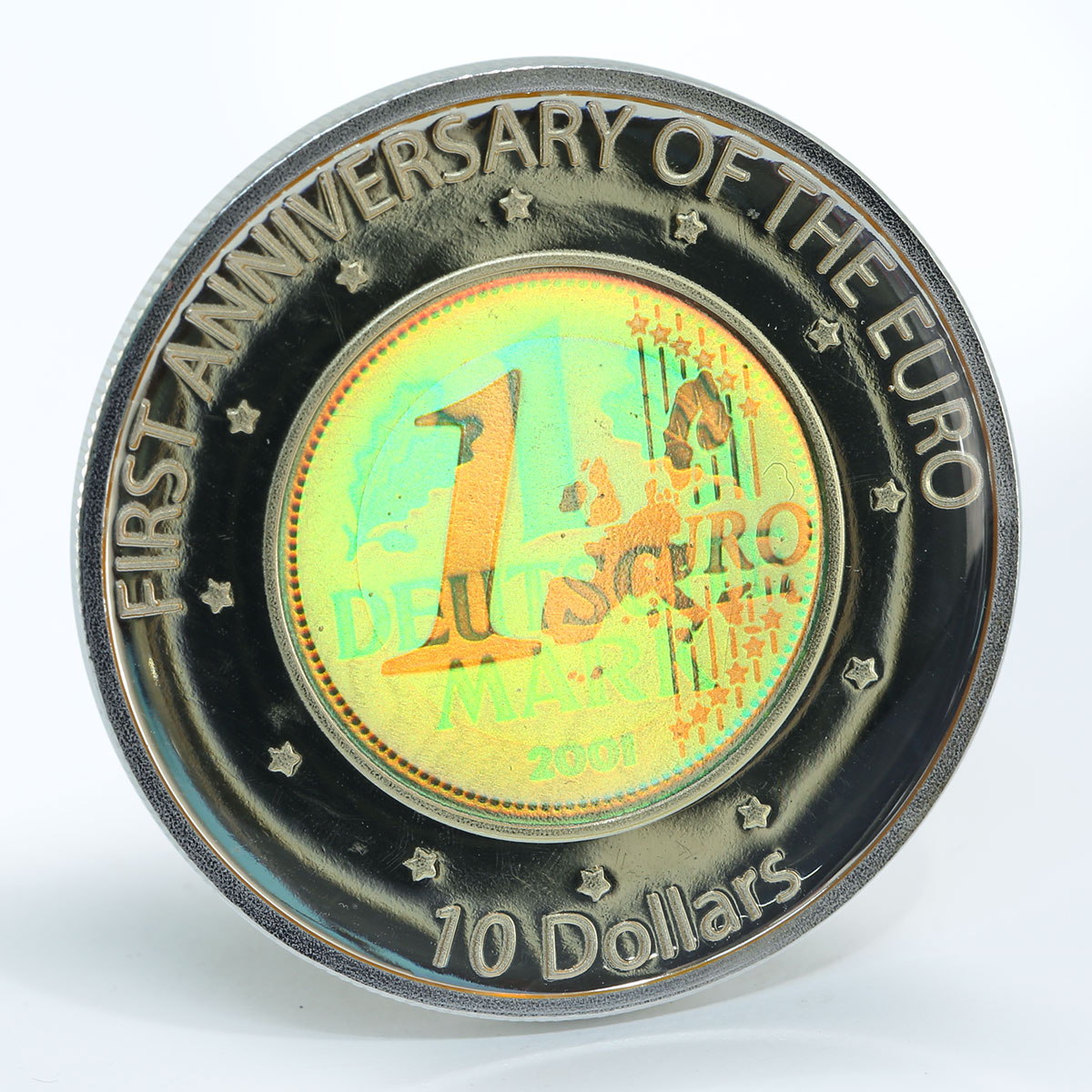 Nauru 10 dollars 1st Anniversary of the Euro German Mark silver coin 2003