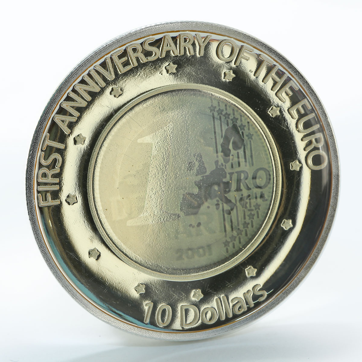 Nauru 10 dollars 1st Anniversary of the Euro German Mark silver coin 2003