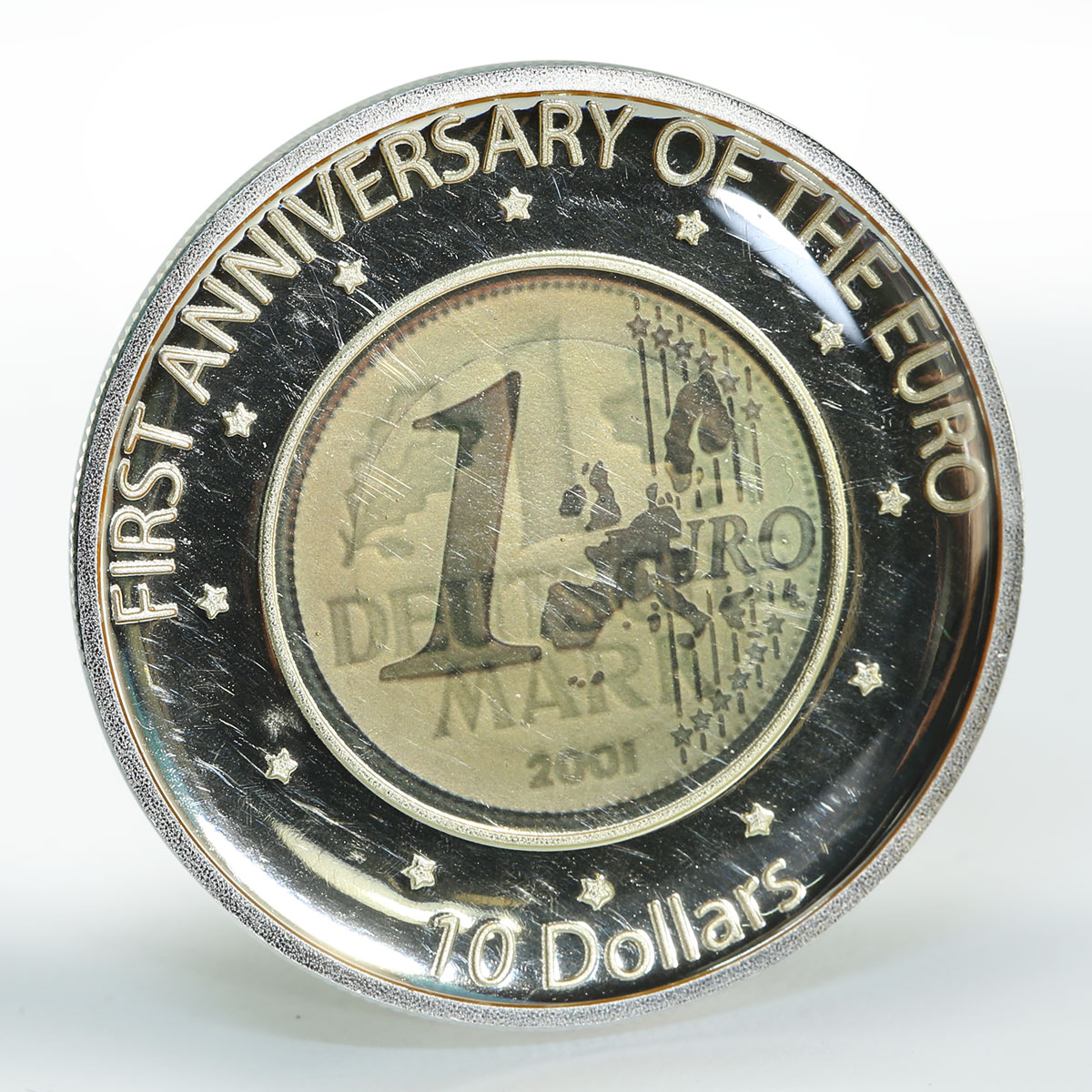 Nauru 10 dollars 1st Anniversary of the Euro German Mark silver coin 2003