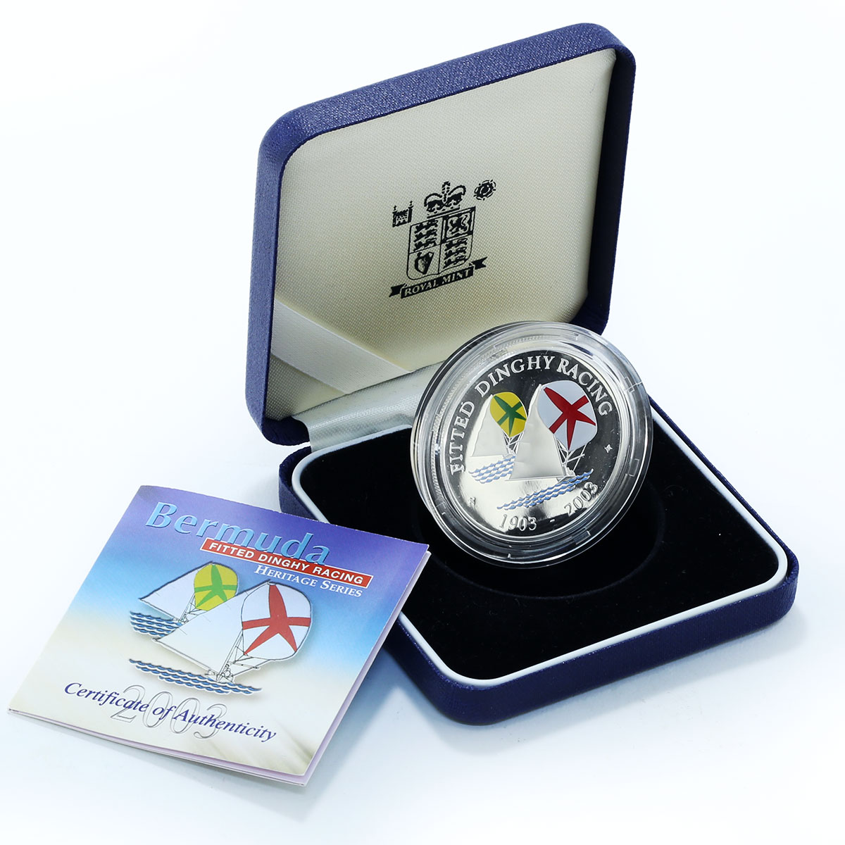 Bermuda 5 dollars Fitted Dinghy Racing ship proof silver coin 2003