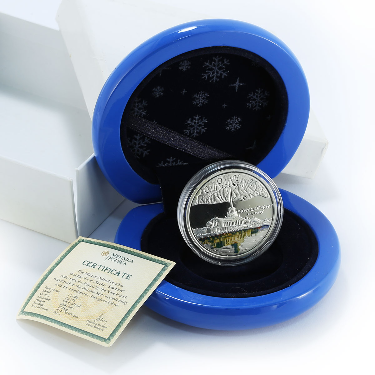 Niue 1 dollar Sochi Sea Port Russia silver proof coin 2008