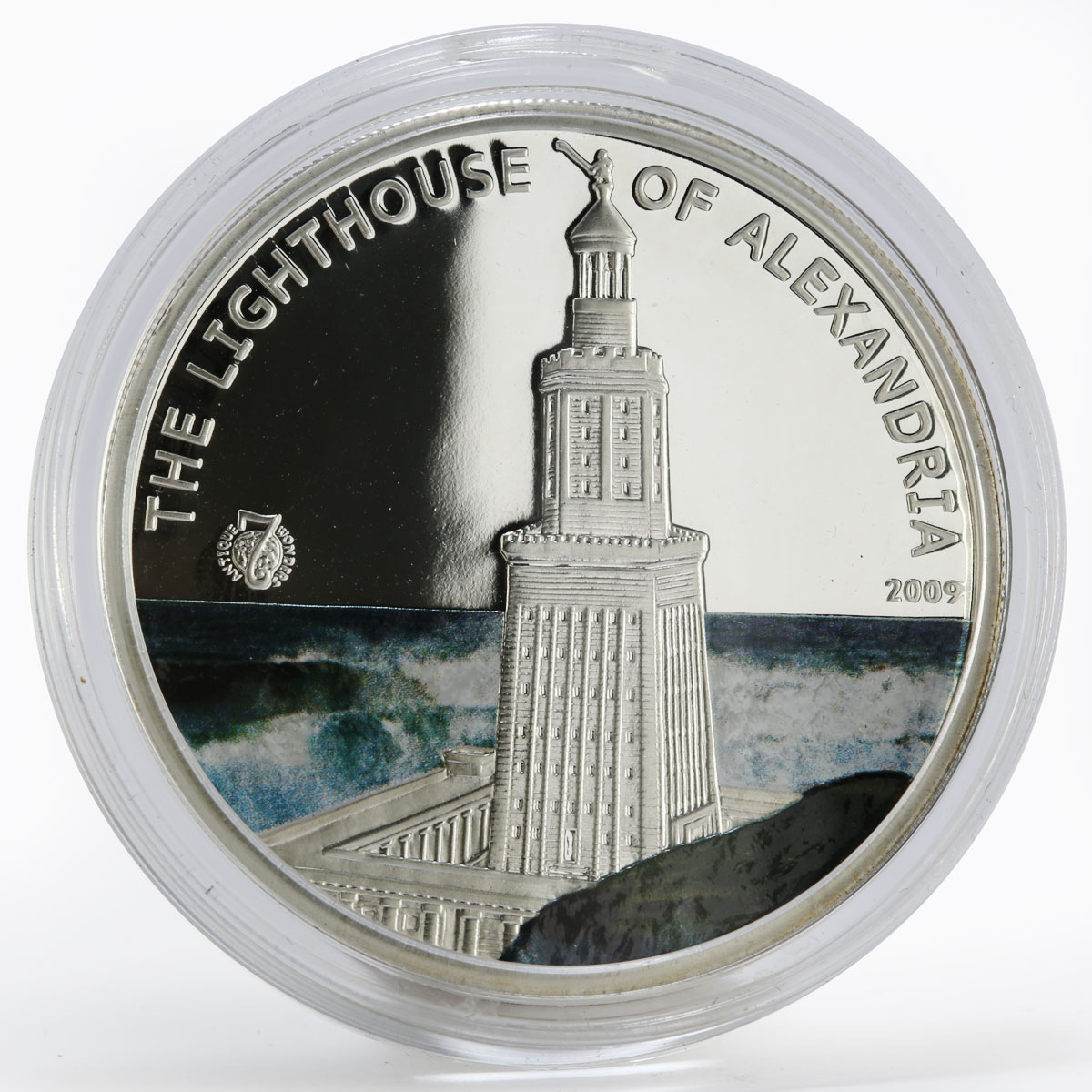 Palau 5 dollars World of Wonders Alexandria Lighthouse Architecture Ag coin 2009