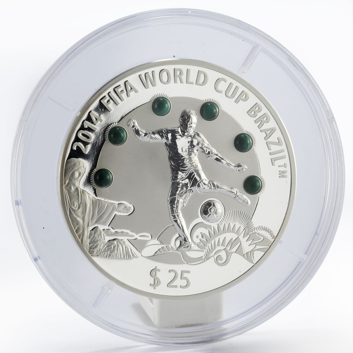 Fiji 25 dollars 2014 FIFA World cup Brazil football malachite proof silver 2013