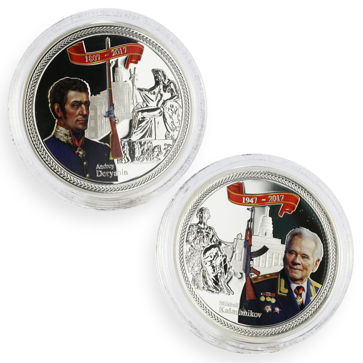 Tanzania 1000 shilings set of 2 coins Kalashnikov AK-47 colored silver coin 2018