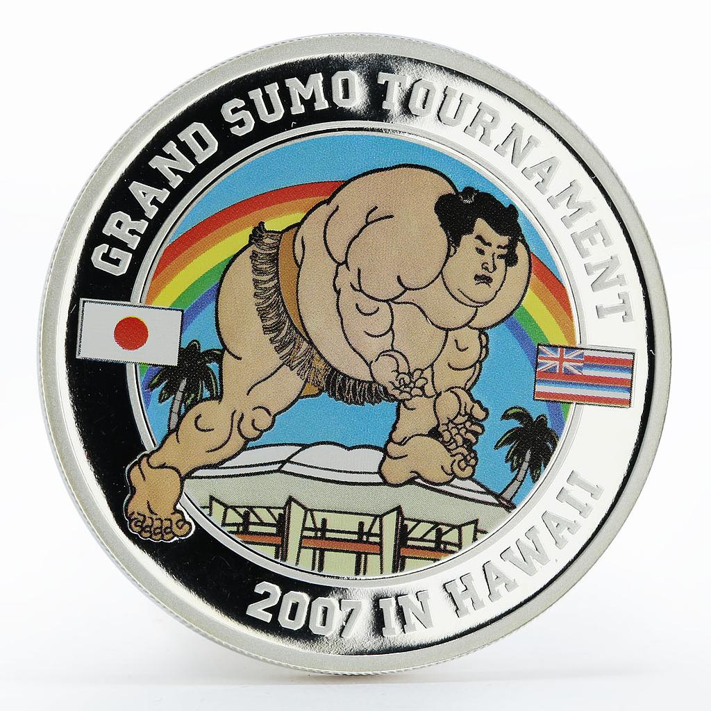 Tuvalu 1 dollar Grand Sumo Tournament Hawaii colored proof silver coin 2007