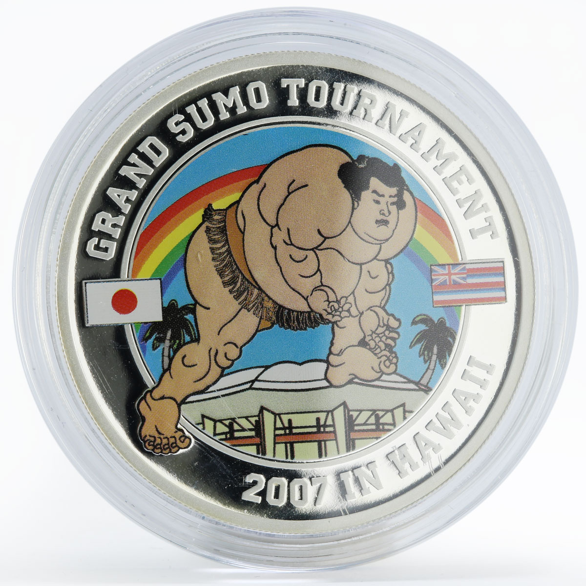 Tuvalu 1 dollar Grand Sumo Tournament Hawaii colored proof silver coin 2007