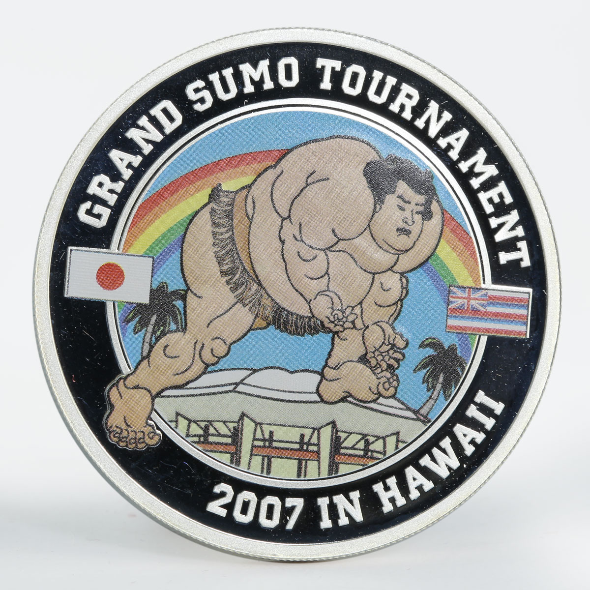 Tuvalu 1 dollar Grand Sumo Tournament Hawaii colored proof silver coin 2007