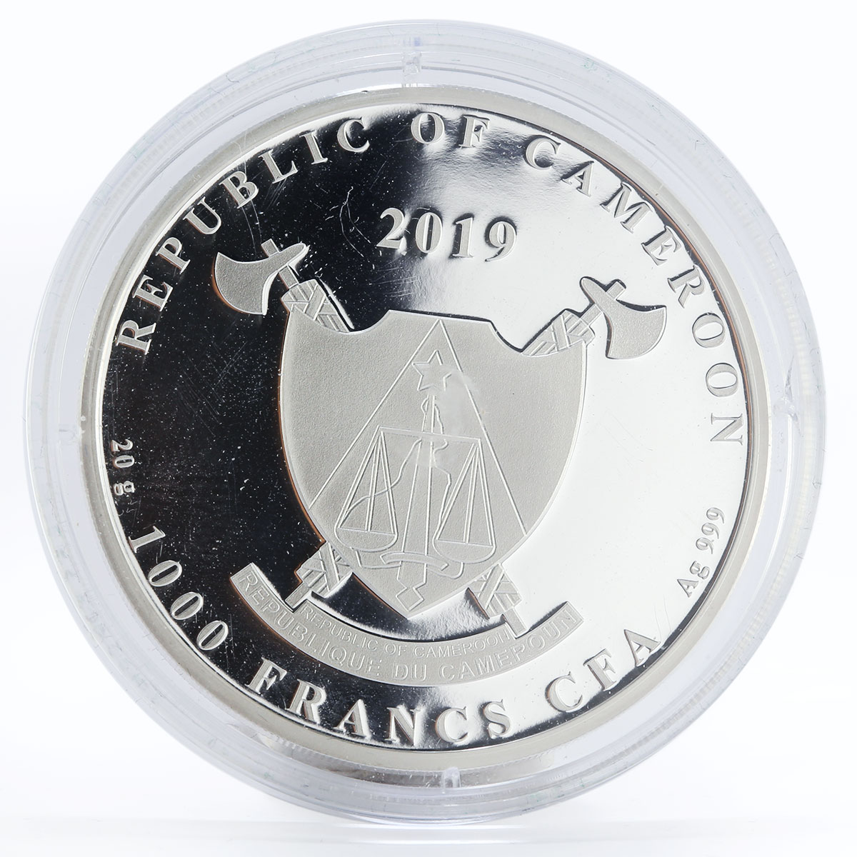 Cameroon 1000 francs Defenders of Fatherland colored silver coin 2019