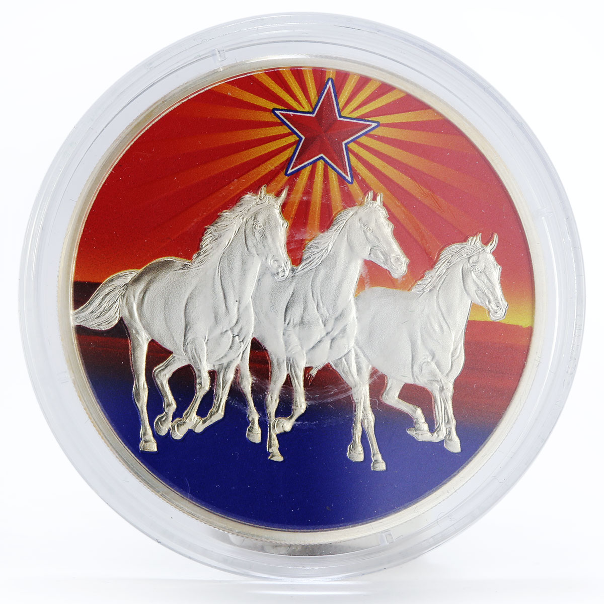 Cameroon 1000 francs Unstoppable 3 (Three) star horses colored silver coin 2019