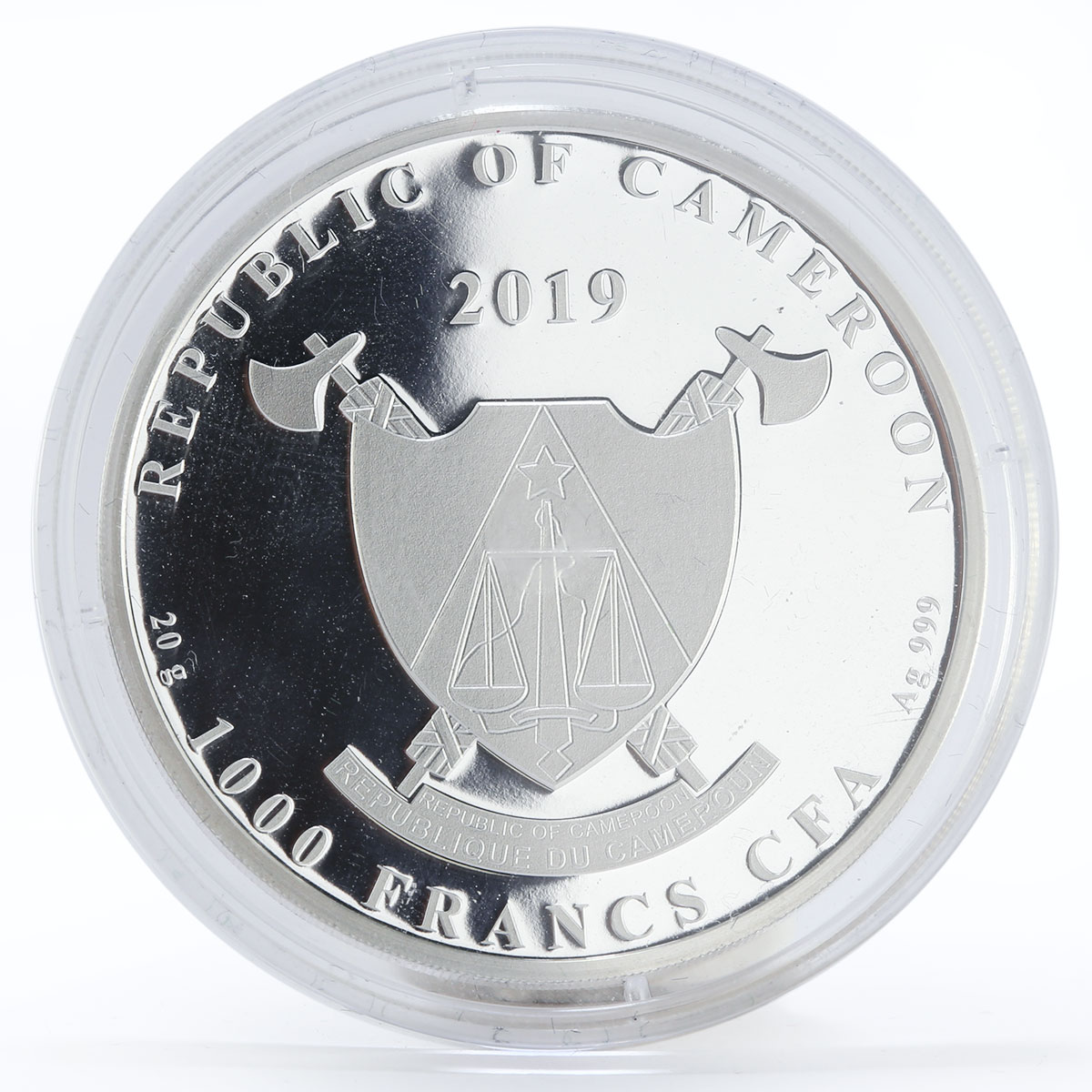 Cameroon 1000 francs Defenders of Fatherland guard colored silver coin 2019