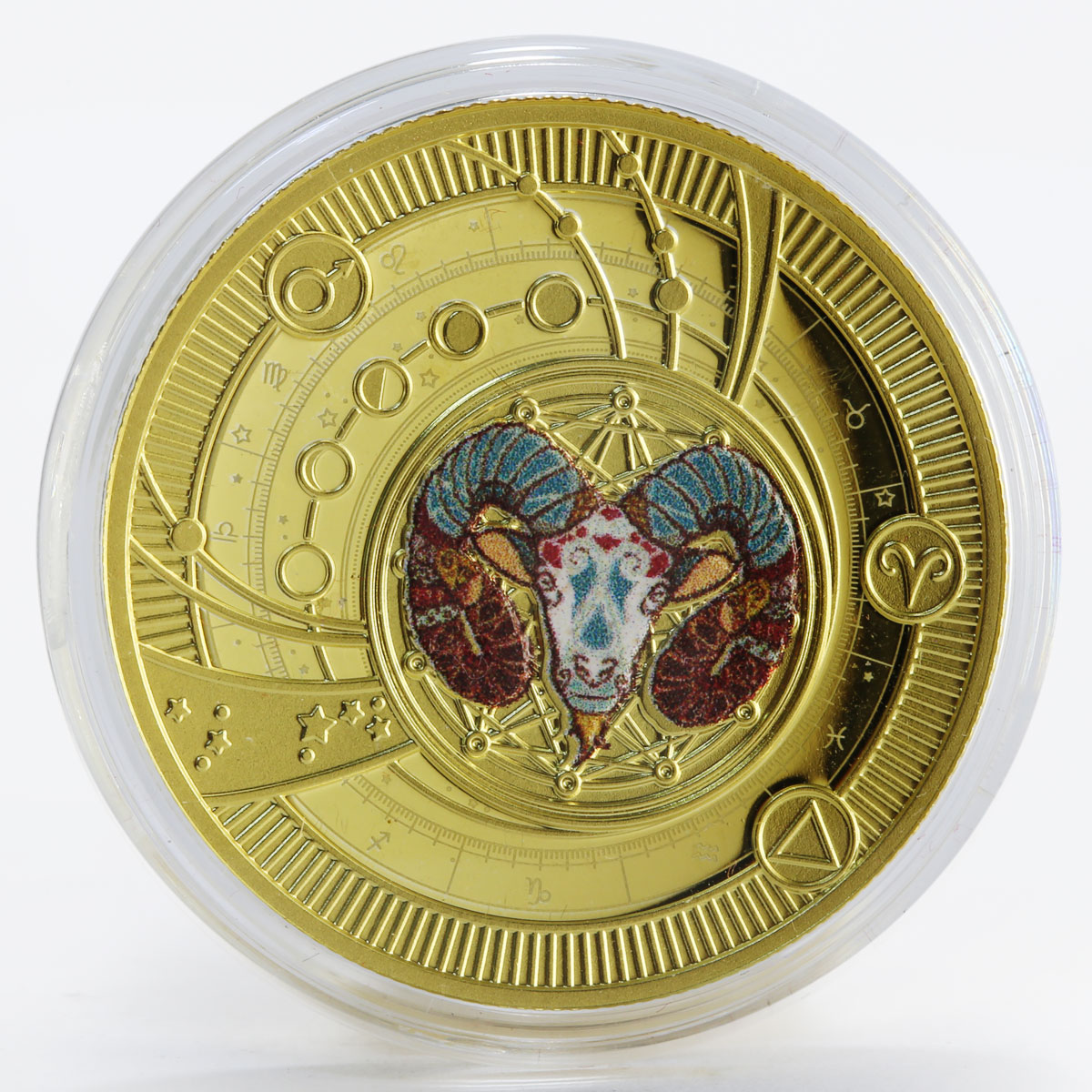 Cameroon 500 francs Zodiac Signs Aries colored gilded proof silver coin 2018