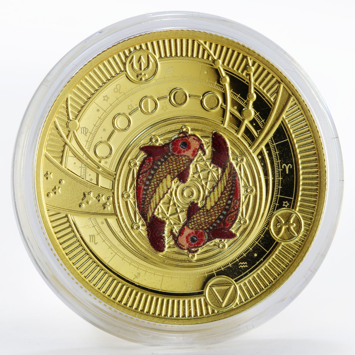 Cameroon 500 francs Zodiac Signs Pisces colored gilded proof silver coin 2018