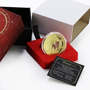 Cameroon 500 francs Zodiac Signs Taurus colored gilded proof silver coin 2018