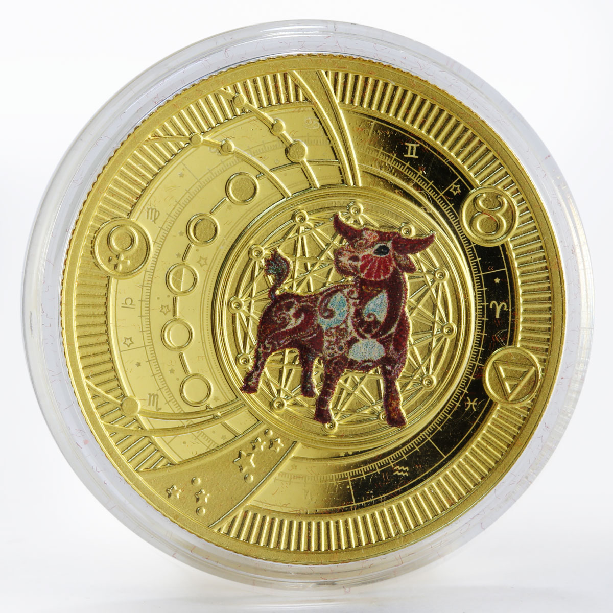 Cameroon 500 francs Zodiac Signs Taurus colored gilded proof silver coin 2018