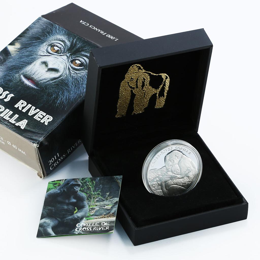 Cameroon 1000 francs Cross River Gorilla With Child proof silver coin 2011