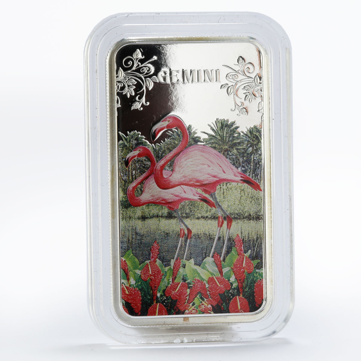 Cook Islands 1 dollar Gemini Two flamingos colored proof silver coin 2014