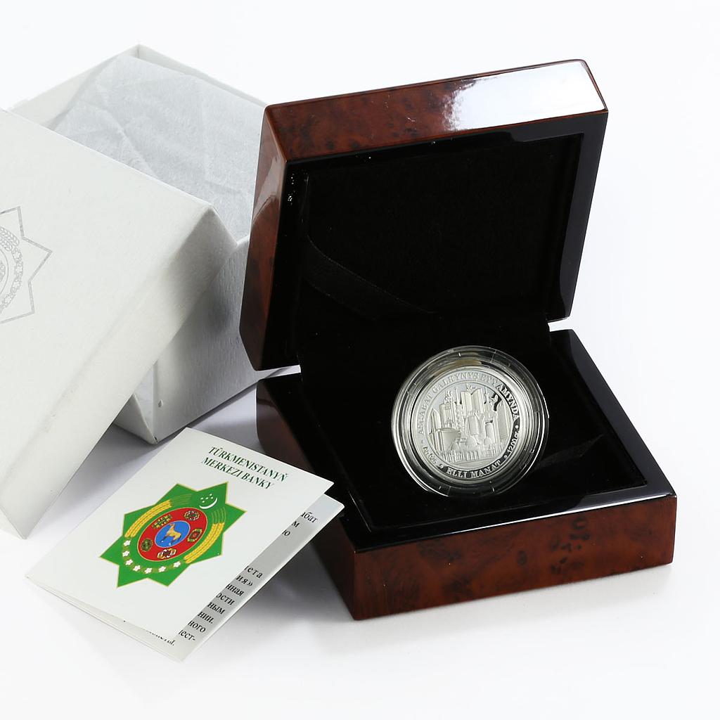 Turkmenistan 50 manat 20th Anniversary Idependence Ashgabat silver coin 2011