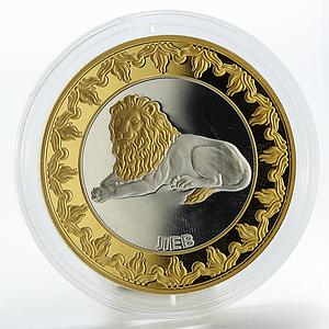 Tokelau 5 dollars Zodiac Leo Lion Fauna Animals gilded silver coin 2012