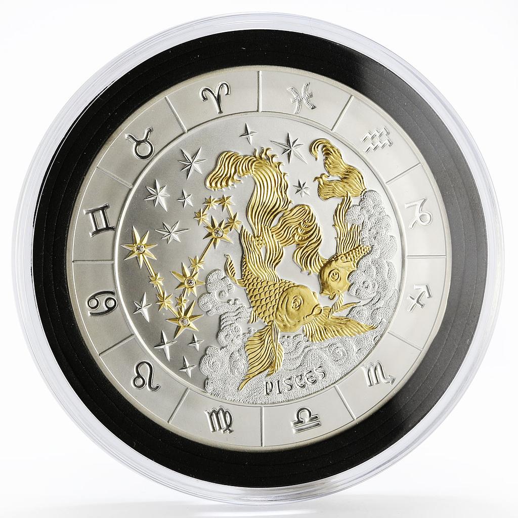 Rwanda 1000 francs Zodiac Pisces Fish gilded silver coin 2009