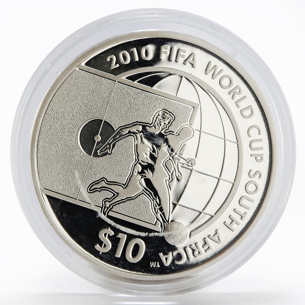 Nauru 10 dollars 2010 FIFA World Cup Africa Football proof silver coin 2009