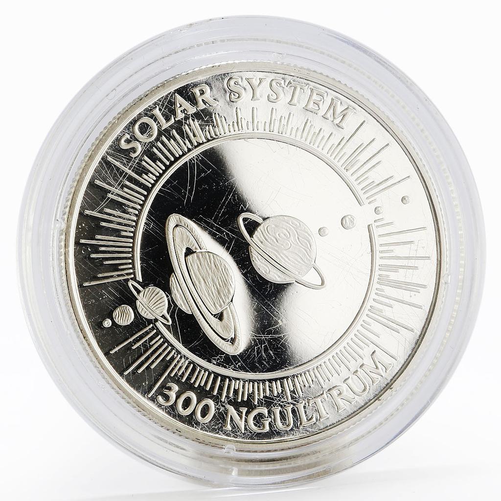 Bhutan 300 ngultrum Solar System Planets Space proof silver coin 1992