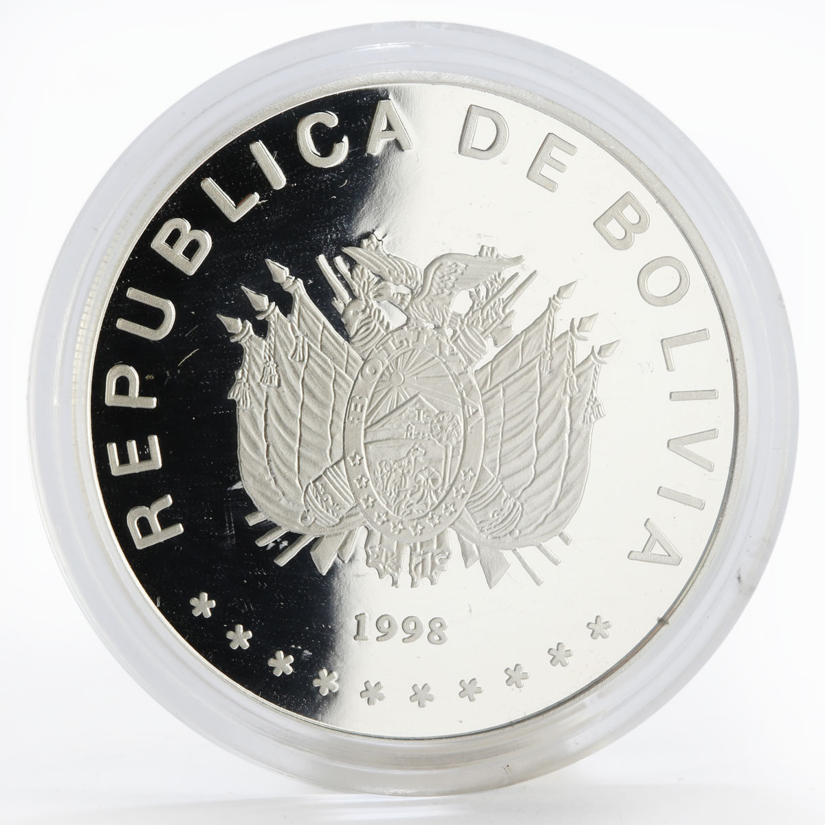 Bolivia 50 boliviano 450th Anniversary of La Paz church proof silver coin 1998
