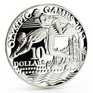 Nauru 10 dollars London Olympic Games Series Swimming proof silver coin 2009