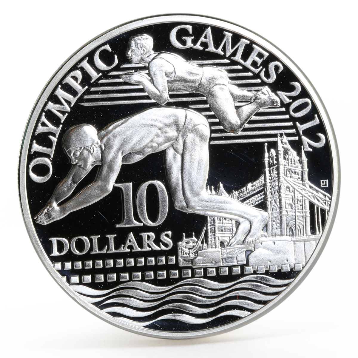 Nauru 10 dollars London Olympic Games series Swimming proof silver coin 2009