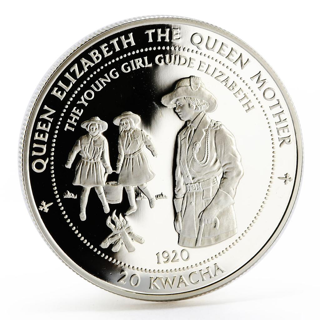 Malawi 20 kwacha Young Girl Guide Elizabeth II Queen Mother silver coin 1997