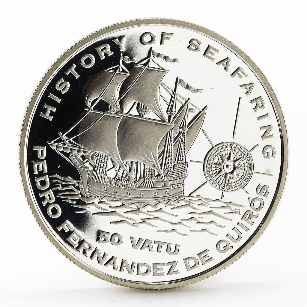 Vanuatu 50 vatu The Pedro Hernandez de Quiros Ship proof silver coin 2005