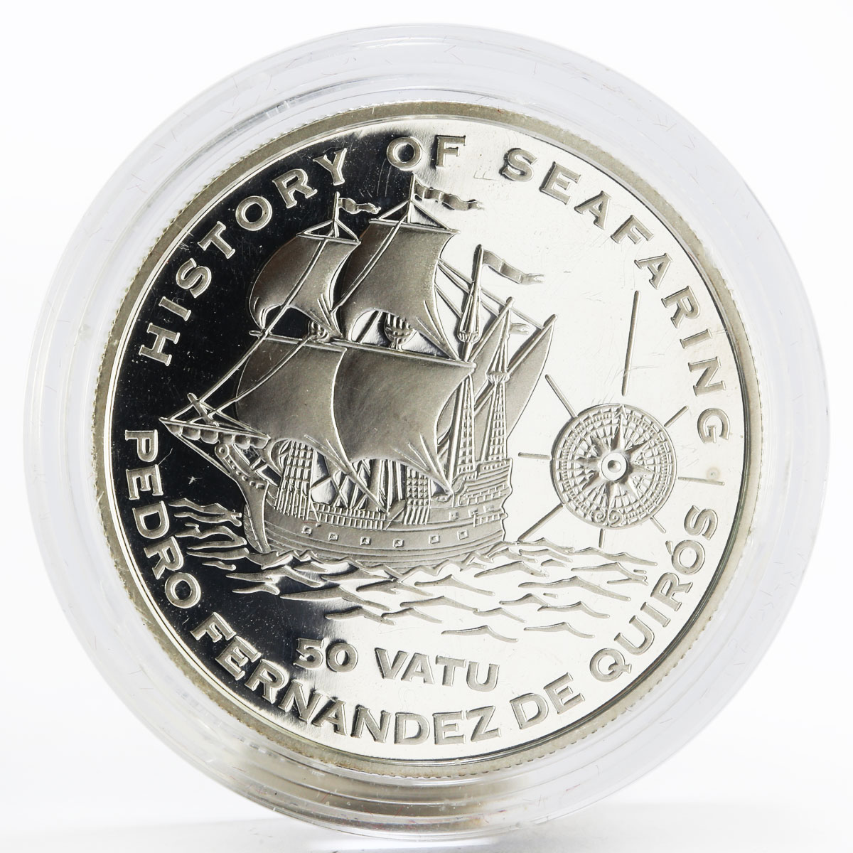 Vanuatu 50 vatu The Pedro Hernandez de Quiros Ship proof silver coin 2005