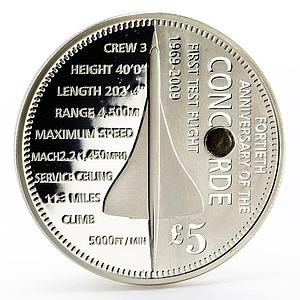 Tristan da Cunha 5 pounds 40 Years Since Concorde First Flight silver coin 2009