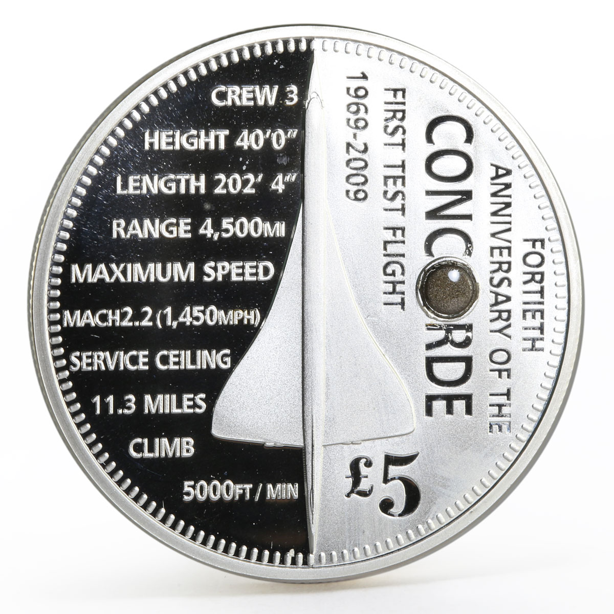 Tristan da Cunha 5 pounds 40 Years Since Concorde First Flight silver coin 2009