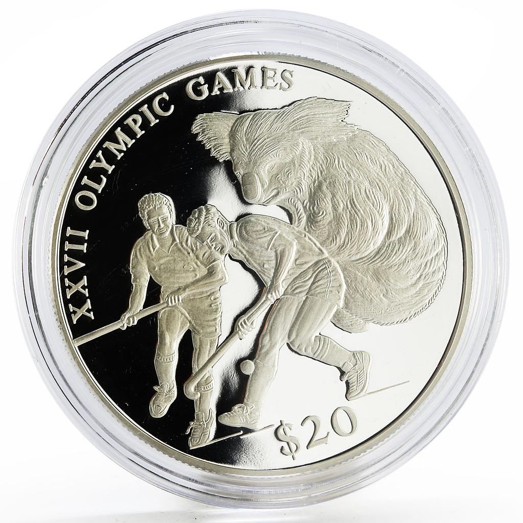 Liberia 20 dollars Sydney Olympic Games Field Hockey Koala silver coin 2000